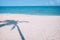 Palm tree shadow at clear tropical beach.