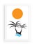 Palm tree silhouettes on little island on sunset / sunrise, vector. Minimalist background design. Poster design