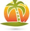 Palm tree and sun, turism and travel logo