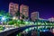 Palm trees along the Intracoastal Waterway and the skyline at ni