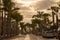 Palm trees on Avenue Las Americas, Tenerife, Spain