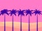Palm trees on the background of the desert. Summer time. Tropical landscape in flat style. Wavy desert landscape