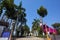 Palm trees and Bougainvillea at the Gurdwara Data Bandi Chorh Sahib,