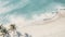 Palm trees casting shadows on a sandy beach, on a warm sunny day. White sand and idyllic turquoise ocean. Generative AI