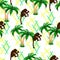 Palm trees, monkeys. Seamless illustration. Endless background
