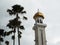 Palm trees next to one of the minarets of the Sultan Omar Ali Saifuddin Mosque in Brunei