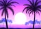 Palm trees on pink gradient tropical sunrise