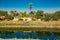 Palm trees and residential buildings in the Nile Valley. Egypt