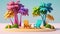 Palm trees on the sand beach chair 3D concept cute. 3D summer design