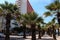 Palm trees on Sderot Nordau Boulevard and the Grand Beach Hotel building at the intersection of HaYarkon Street