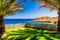 Palm trees and sea in Crete island