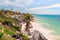 Palm trees, sea, palm trees. The Caribbean sea, Isla Mujeres