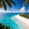 Palm trees shadow on the sandy beach and turquoise ocean from above. Amazing summer nature landscape. Stunning sunny