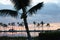 Palm Trees silhouetted by a sunset at AnaehoomaluBay with the sunset being reflected off the water of a lake in front of the ocean