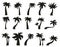 Palm trees silhouettes. Tropical botany palm tree, hawaiian coconut palm vintage silhouettes. Exotic green palm trees