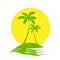 Palm Trees Sun Tropical Island Icon Vector