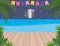 Palm trees wood sea and party design