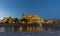 Palma de Mallorca Cathedral sunset, reflected in water.