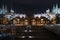 Palma de Mallorca, Spain, February 7, 2019: Palma Cathedral in the night lighting reflected