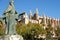 Palma de Mallorca, Spain - March 25, 2019 : side view of the famous gothic cathedral Santa Maria La Seu, the Kings palace