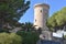 Palma, Spain - 8 November, 2022: Torre de Homenaje at the Castel de Bellver, overlooking the city of Palma, Mallorca