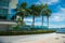 Palms near condominium building in Miami Downtown at sunny day