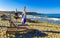 Palms parasols sun loungers beach waves Puerto Escondido Mexico