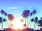 Palms silhouettes at blue sunrise sky