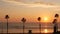 Palms and sunset sky, California aesthetic. Los Angeles vibes. Lifeguard watchtower, watch tower hut