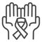 Palms and tape line icon, World cancer day concept, Cancer Awareness sign on white background, cancer ribbon on hands