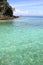 Palms on tropical coastline on caribbean sea