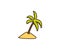Palmtree illustration. Vector hand drawn doodle of a tropical palm tree in the sand. Island beach icon with a exotic tree