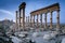 Palmyra ruins great colonnade at night