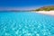 Palombaggia sandy beach with pine trees and azure clear water, Corsica, France