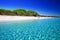 Palombaggia sandy beach with pine trees and azure clear water, Corsica, France