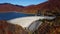 Paltinu water dam in Romania , autumn colors aerial video
