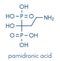 Pamidronic acid pamidronate osteoporosis drug molecule bisphosphonate class. Skeletal formula.