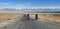 Pamir highway with two bikers Pamir mountain Tajikistan