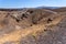 Pamoramic view around Chimney of volcano in Nea Kameni island near Santorini, Greece