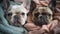 A pampered French bulldog and English bulldog pair sleeping together generated by AI