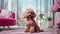 A pampered poodle in a chic apartment, epitomizing modern pet ownership.