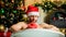 Pampering myself. Winter holidays. Christmas concept. Man lying in bathtub relax with gift box. Spa and wellness. Hot