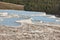 Pamukkale white mineral limestone natural pool. Geology landmark. Turkey