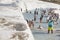 Pamukkale white mineral limestone natural pool. Tourism in Turkey