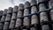 Pan across stacked metal barrels