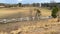 Pan of beautiful farmland from a hilltop farm buildings and landscape