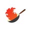 Pan with fire. Wok logo vector illustration with red flames