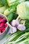 Pan full of radishes and garlic