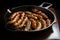 a pan full of sizzling sausage links