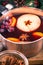 Pan with hot mulled wine, Christmas festive drinks